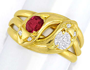 Foto 1 - Schlangenring antik Rubin Diamant Halbkaräter, S2682